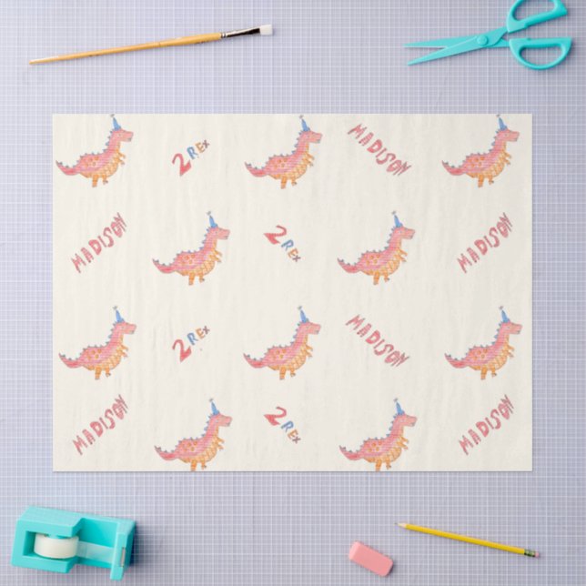 Red dinosaur two rex 2nd birthday party  tissue paper (Craft)