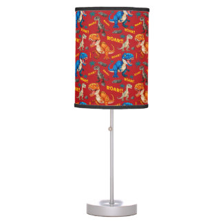 Red Dinosaurs Roar Pattern Boys Room Table Lamp