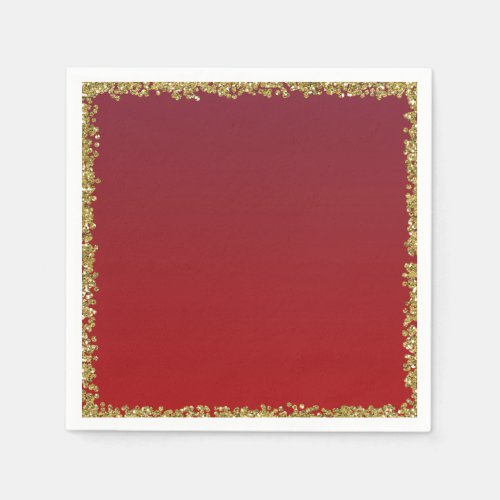 Red Dipped Gold Glitter Glam Sparkle Party Napkins