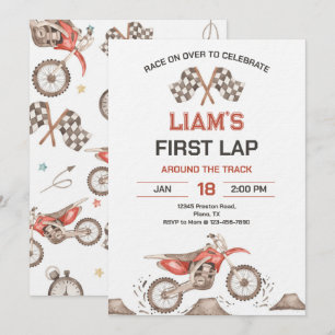 Red Dirt Bike First Lap Birthday Party Invitation