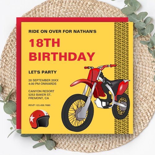 Red Dirt Bike Motocross Birthday Party Invitation