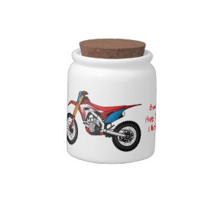 Red dirt bike motorcycle candy jar