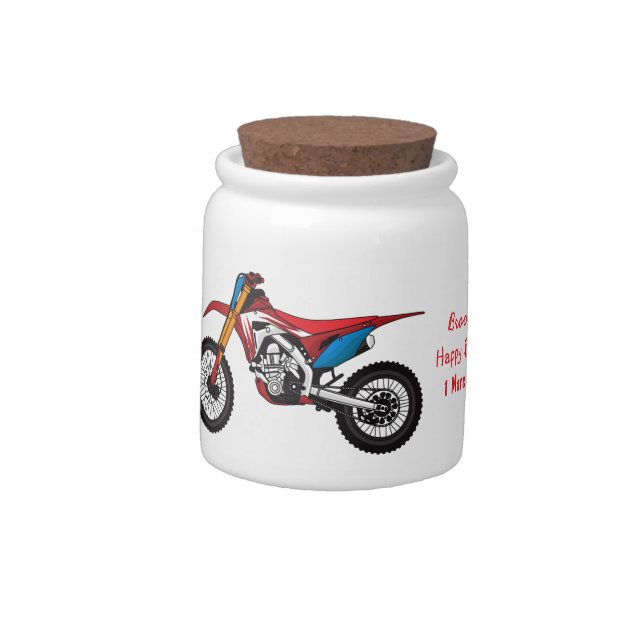 Red dirt bike motorcycle candy jar (Left)