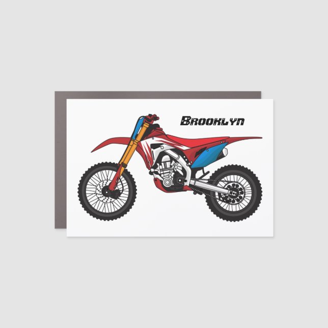 Red dirt bike motorcycle car magnet (Front)