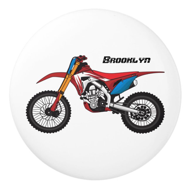 Red dirt bike motorcycle ceramic knob (Front)