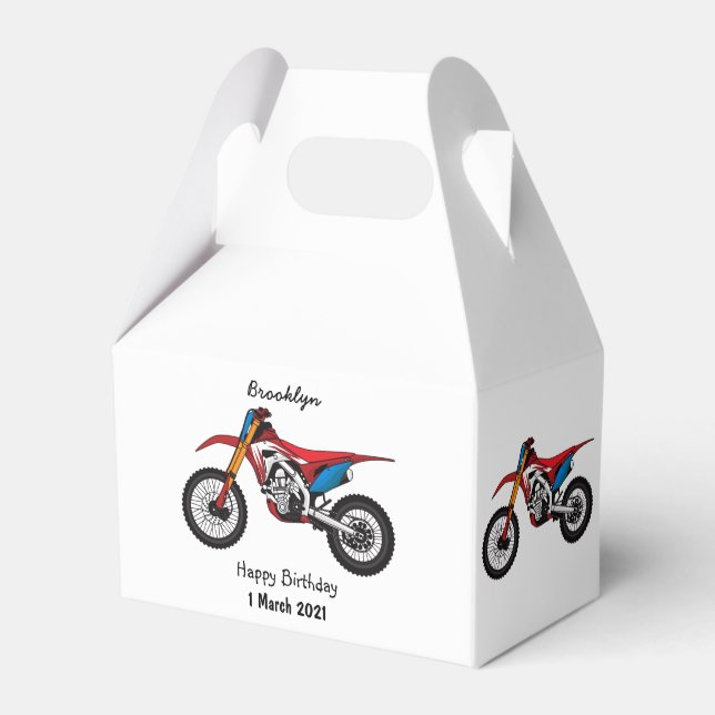 Red dirt bike motorcycle favor boxes (Front Side)