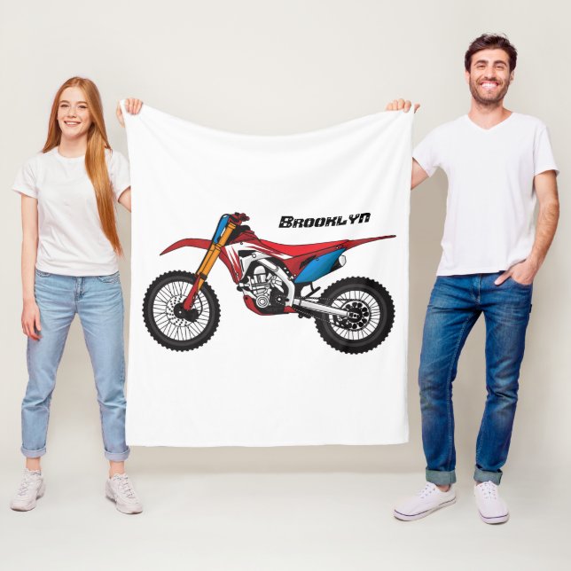 Red dirt bike motorcycle fleece blanket (In Situ)