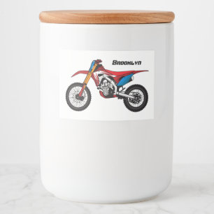 Red dirt bike motorcycle food label