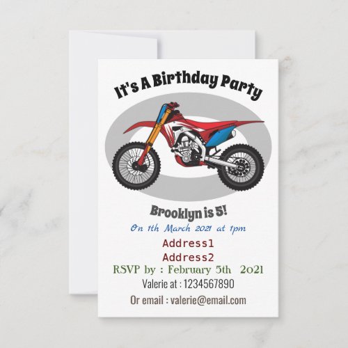 Red dirt bike motorcycle invitation