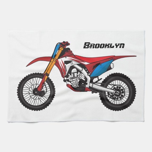 Red dirt bike motorcycle kitchen towel (Horizontal)