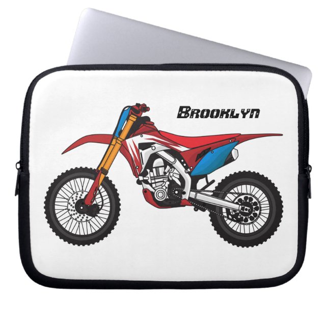 Red dirt bike motorcycle laptop sleeve (Front)