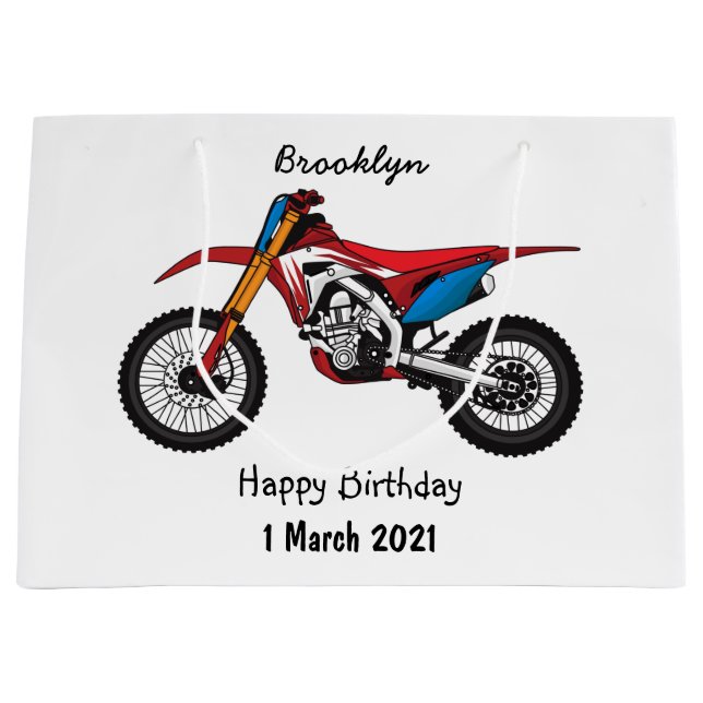 Red dirt bike motorcycle large gift bag (Front)