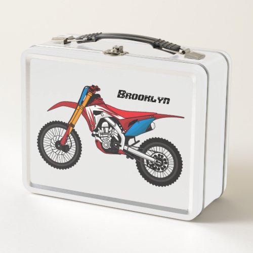 Red dirt bike motorcycle metal lunch box