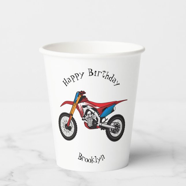 Red dirt bike motorcycle paper cups (Front)
