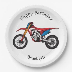 Red dirt bike motorcycle paper plates