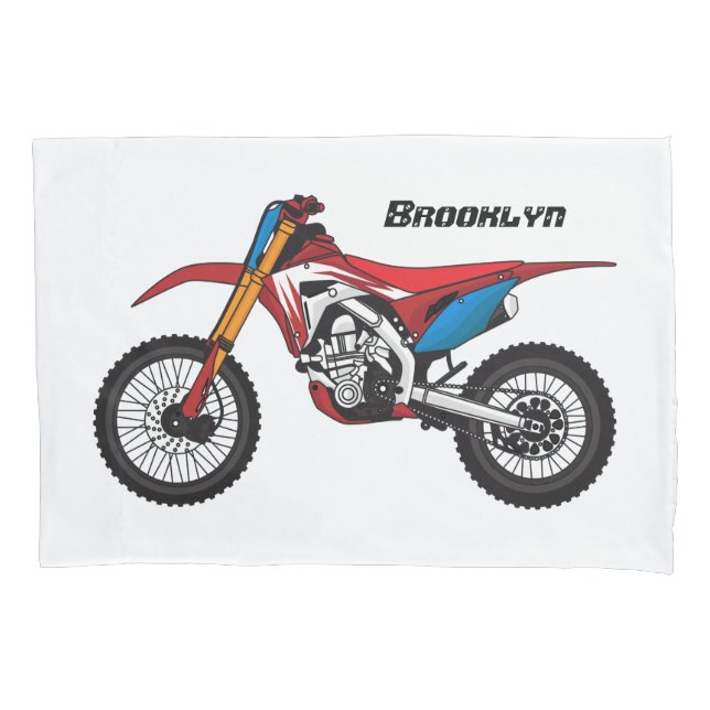 Red dirt bike motorcycle pillow case (Front)