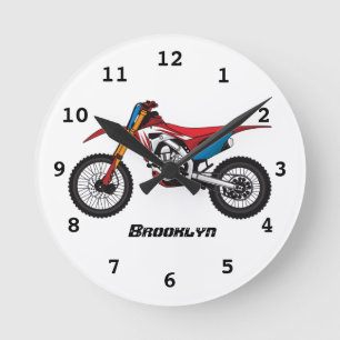 Red dirt bike motorcycle round clock
