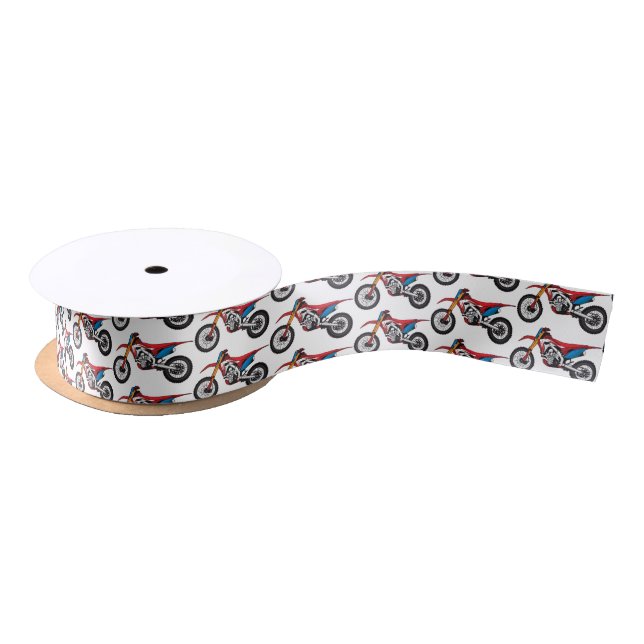 Red dirt bike motorcycle satin ribbon (Spool)