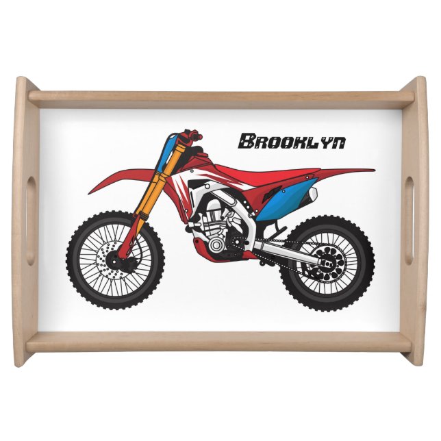 Red dirt bike motorcycle  serving tray (Front)