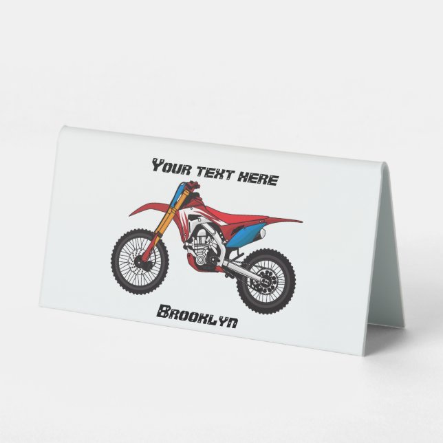 Red dirt bike motorcycle table tent (Front)