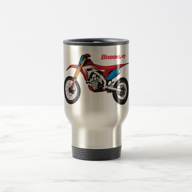 Red dirt bike motorcycle travel mug (Center)