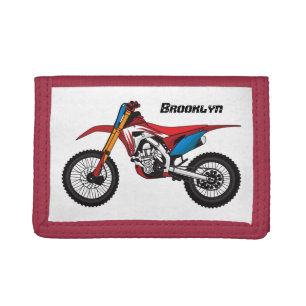 Red dirt bike motorcycle trifold wallet