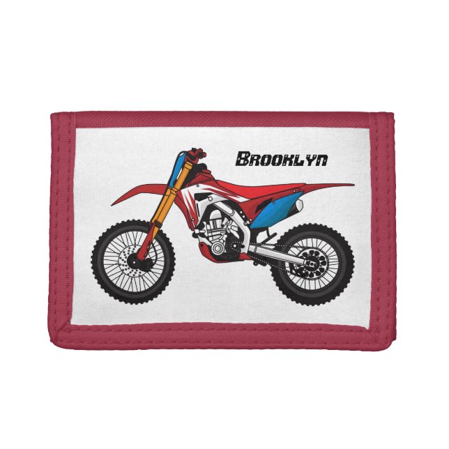 Red dirt bike motorcycle trifold wallet (Front)
