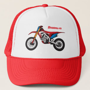 Red dirt bike motorcycle trucker hat
