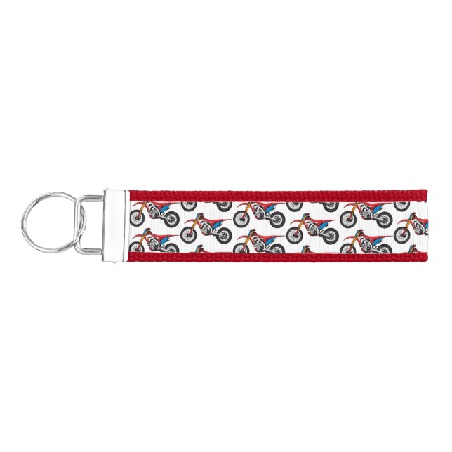 Red dirt bike motorcycle wrist keychain (Keys on Left)