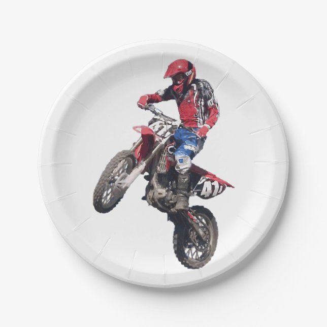 Red Dirt Bike Paper Plates (Front)