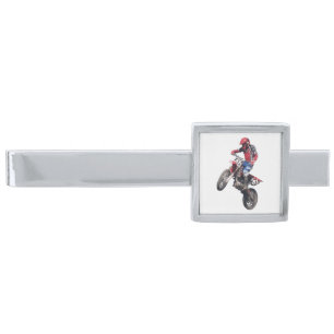Red Dirt Bike Silver Finish Tie Clip
