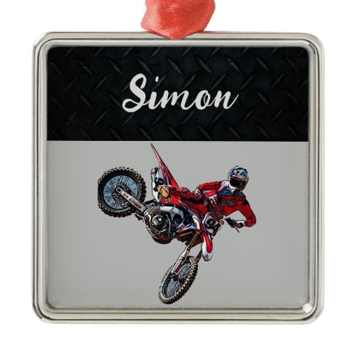 Red Dirt Bike Sports Boy Christmas Boy  Metal Ornament