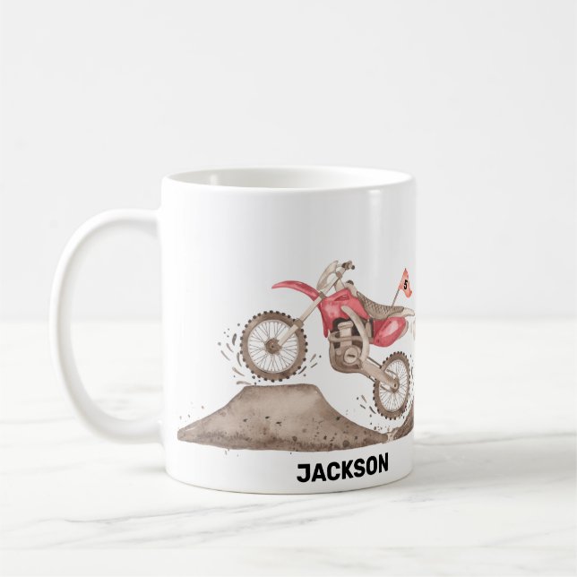 Red Dirt Bike theme custom name mug (Left)
