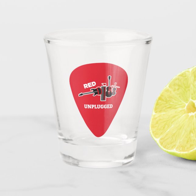 Red Dirt Unplugged Pick Logo Shot Glass (Front)