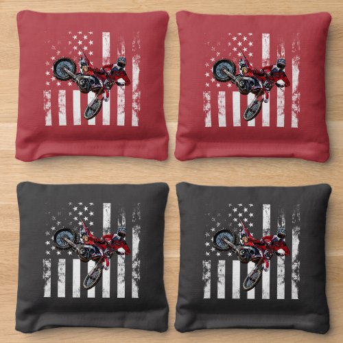 Red Dirtbike Cool Moto American Flag Rugged Cornhole Bags