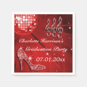 Red Disco Ball and Sparkle Heels Graduation Napkins