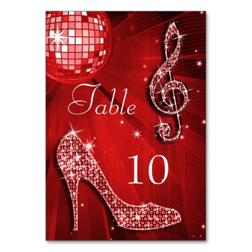 Red Disco Ball and Stiletto Shoe Double Sided Table Number