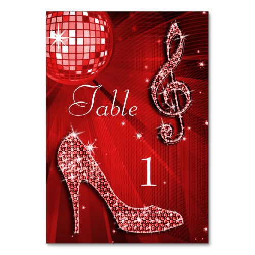 Red Disco Ball and Stiletto Shoe Double Sided Table Number