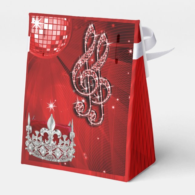 Red Disco Ball, Music Notes and Crown Favor box (Back Side)