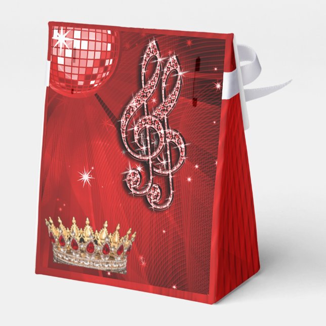 Red Disco Ball, Music Notes and Crown Favor box (Back Side)