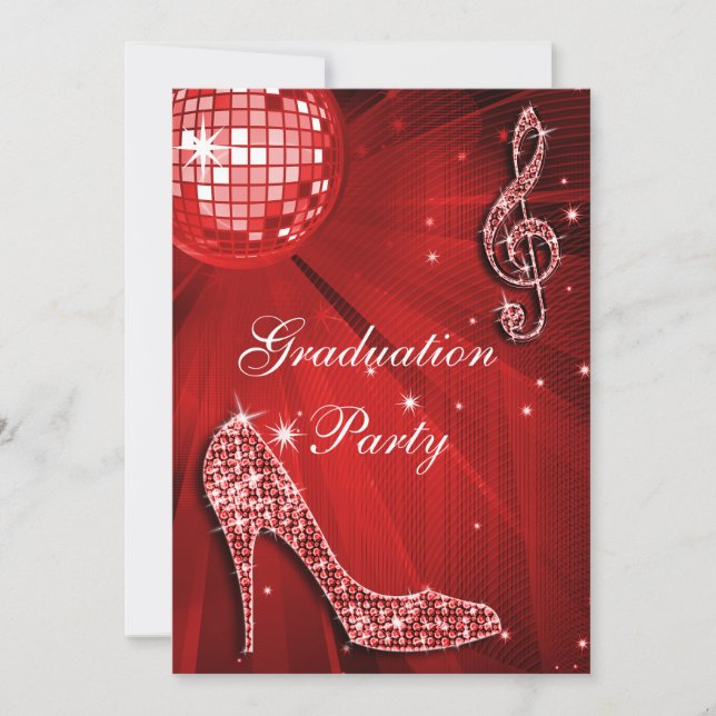Red Disco Ball Sparkle Heels Graduation Invitation (Front)