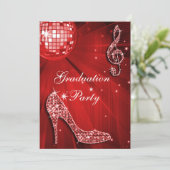 Red Disco Ball Sparkle Heels Graduation Invitation (Standing Front)