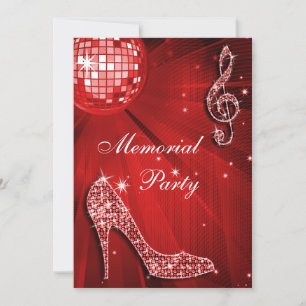 Red Disco Ball Sparkle Heels Memorial Party Invitation