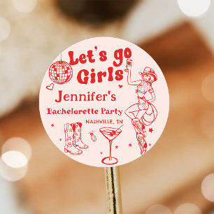 Red Disco Cowgirl Rodeo Bachelorette Party Classic Round Sticker