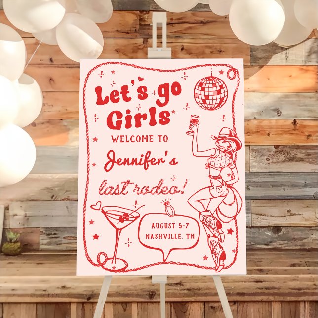Red Disco Cowgirl Rodeo Bachelorette Party Welcome Foam Board (Creator Uploaded)