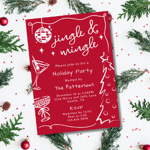 Red Disco Martini Jingle & Mingle Christmas Party Invitation