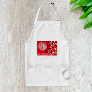 Red Disco Party Theme with Stars and Glitter Ball Adult Apron