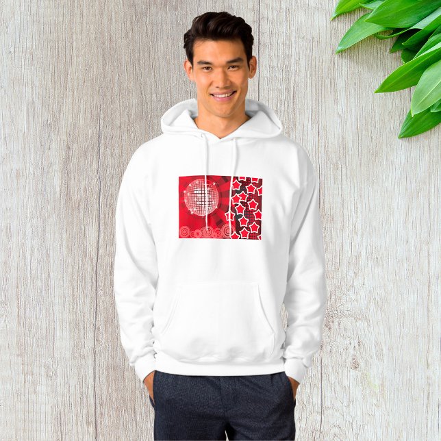Red Disco Party Theme with Stars and Glitter Ball  Hoodie (Creator Uploaded)