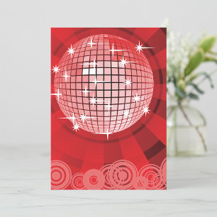 Red Disco Party Theme with Stars and Glitter Ball Invitation