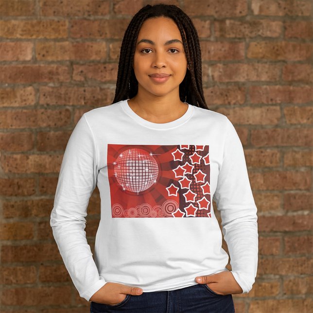 Red Disco Party Theme with Stars and Glitter Ball  T-Shirt (Creator Uploaded)